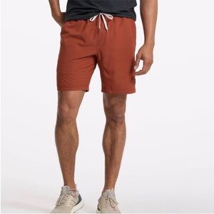 Vuori Kore Penny Striped Lined Elastic Waist Drawstring Athletic Shorts Orange L